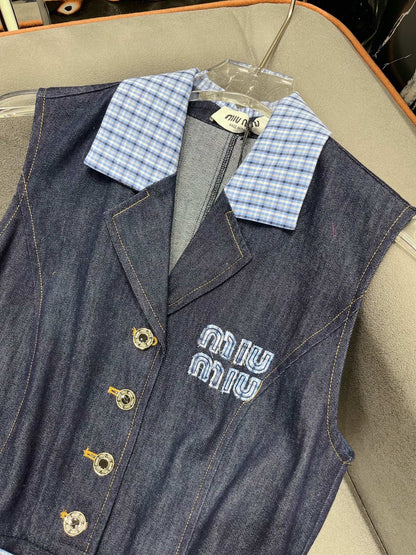 25SS New Summer Denim Lapel Dress