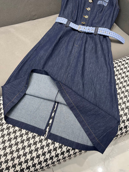 25SS New Summer Denim Lapel Dress