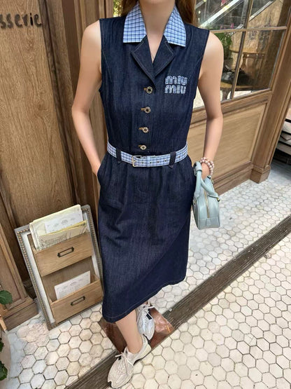 25SS New Summer Denim Lapel Dress