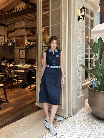25SS New Summer Denim Lapel Dress