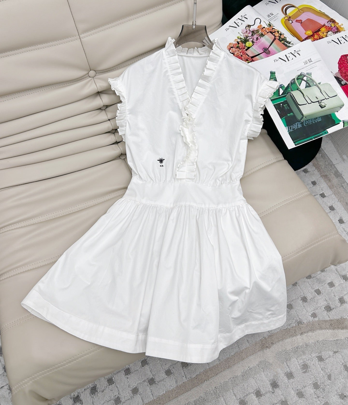 25 Summer new wood ear lace V-neck waist shirt dress