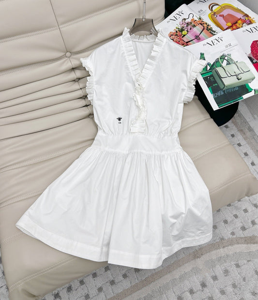 25 Summer new wood ear lace V-neck waist shirt dress