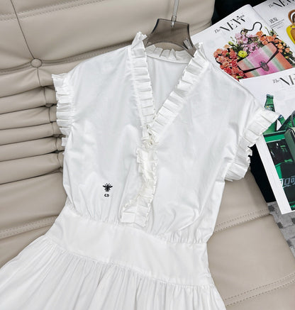 25 Summer new wood ear lace V-neck waist shirt dress