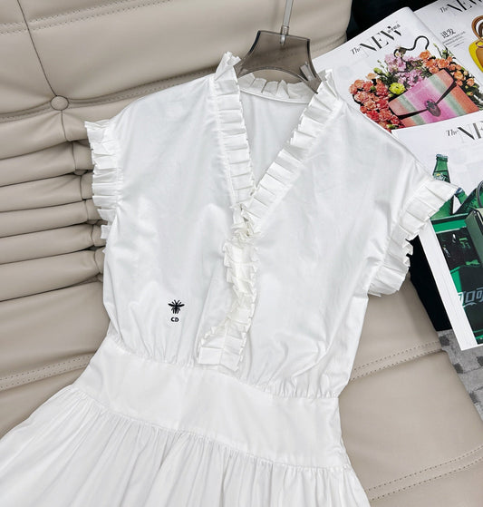 25 Summer new wood ear lace V-neck waist shirt dress