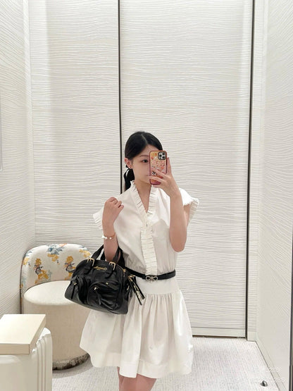 25 Summer new wood ear lace V-neck waist shirt dress