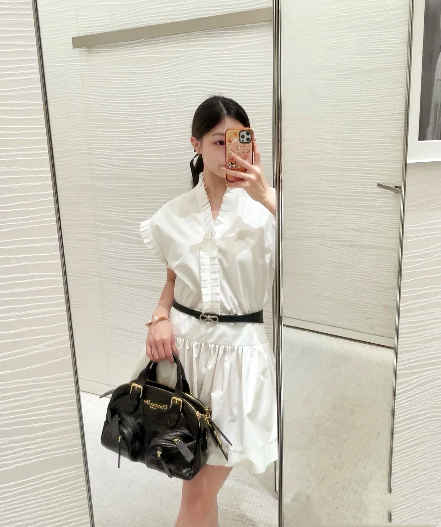 25 Summer new wood ear lace V-neck waist shirt dress