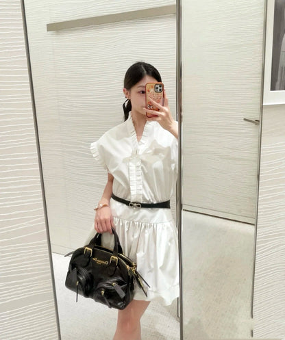 25 Summer new wood ear lace V-neck waist shirt dress