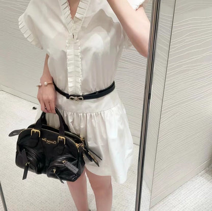 25 Summer new wood ear lace V-neck waist shirt dress