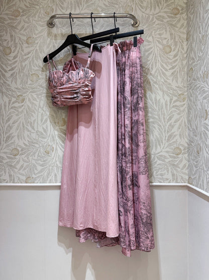 25 Summer new pink tube top swimsuit top with same series maxi skirt