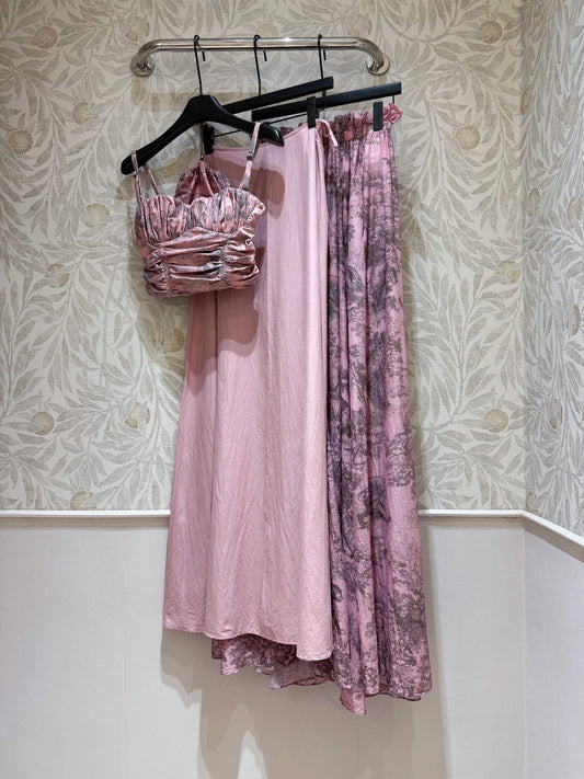 25 Summer new pink tube top swimsuit top with same series maxi skirt