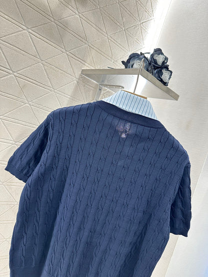 2025 Summer New Arrival Contrast Color Fake Two-Piece Knit Top