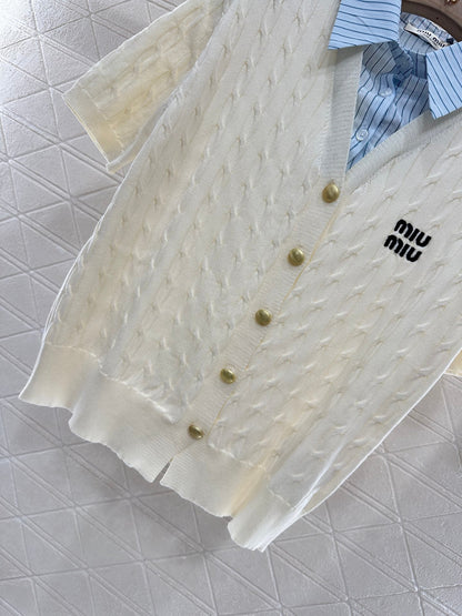 2025 Summer New Arrival Contrast Color Fake Two-Piece Knit Top