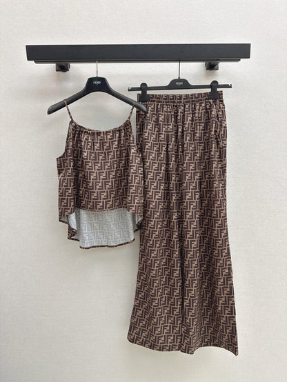 25Ss Spring and Summer New Style Old Flower Pattern Suspender Top + High Waist Wide Leg Pants Set