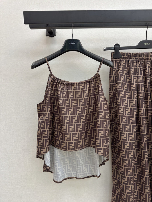 25Ss Spring and Summer New Style Old Flower Pattern Suspender Top + High Waist Wide Leg Pants Set
