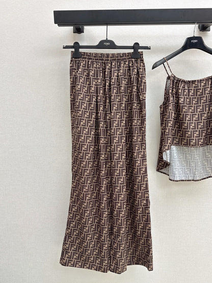 25Ss Spring and Summer New Style Old Flower Pattern Suspender Top + High Waist Wide Leg Pants Set