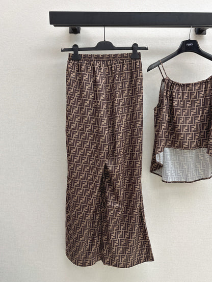 25Ss Spring and Summer New Style Old Flower Pattern Suspender Top + High Waist Wide Leg Pants Set