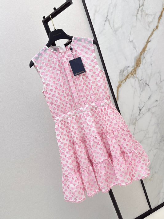25Ss Spring and Summer New Jacquard Micro-transparent Round Neck Sleeveless Dress