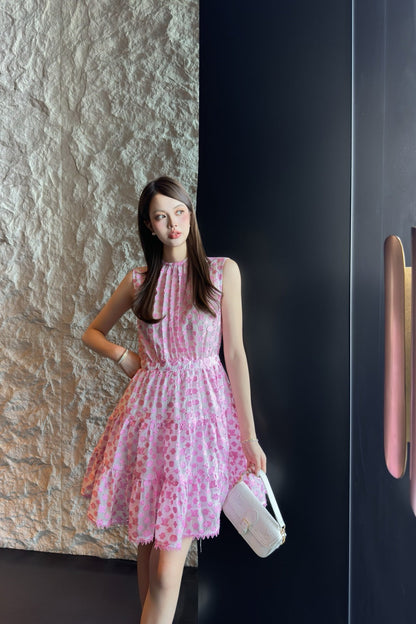 25Ss Spring and Summer New Jacquard Micro-transparent Round Neck Sleeveless Dress
