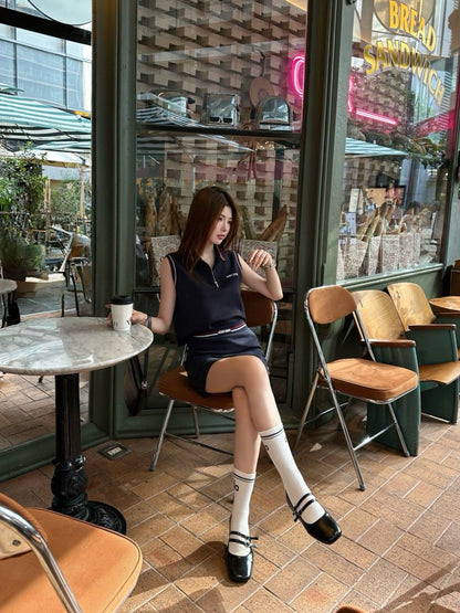 25Ss Spring and Summer New Sleeveless Lapel Top + Skirt Set