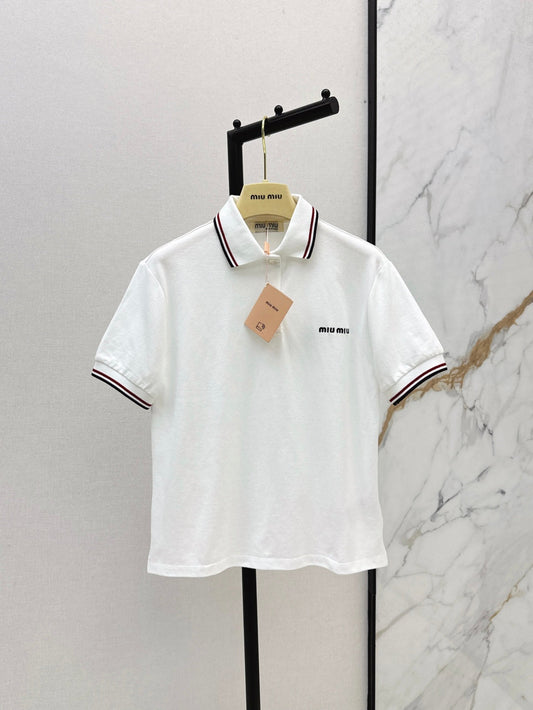 25Ss summer new embroidered logo lapel top