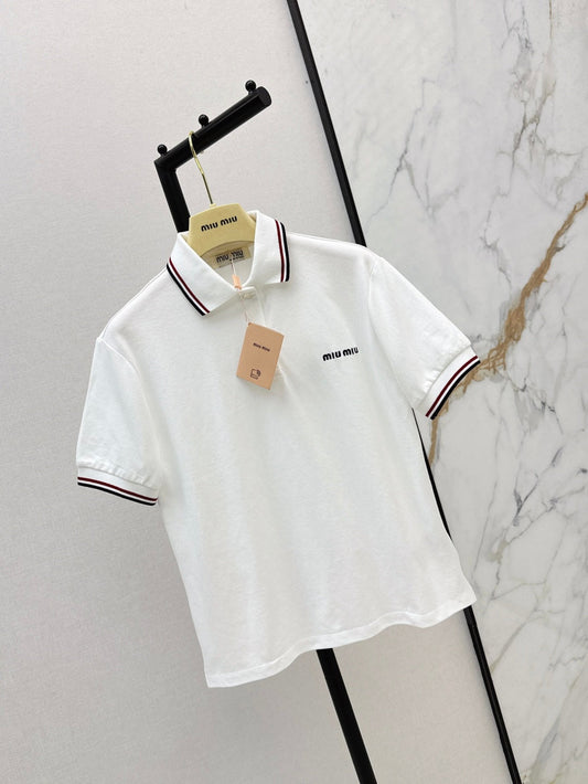 25Ss summer new embroidered logo lapel top