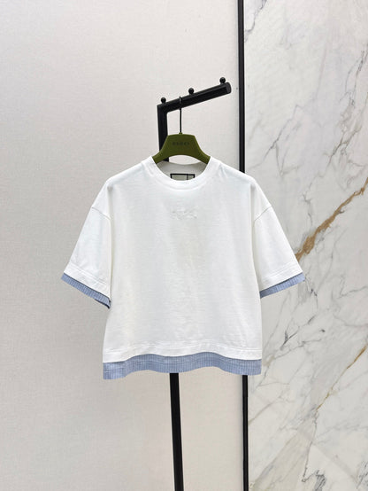 25Ss spring and summer new patchwork striped decorative loose T-shirt