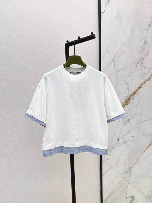 25Ss spring and summer new patchwork striped decorative loose T-shirt