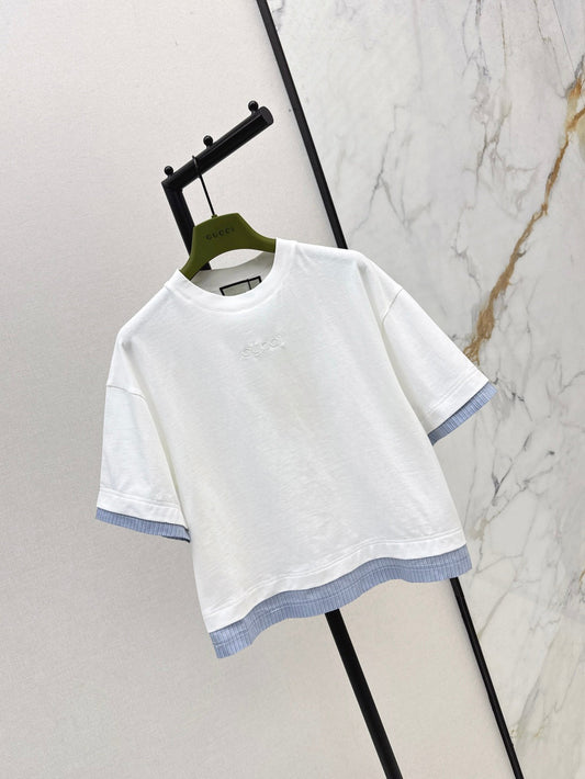 25Ss spring and summer new patchwork striped decorative loose T-shirt