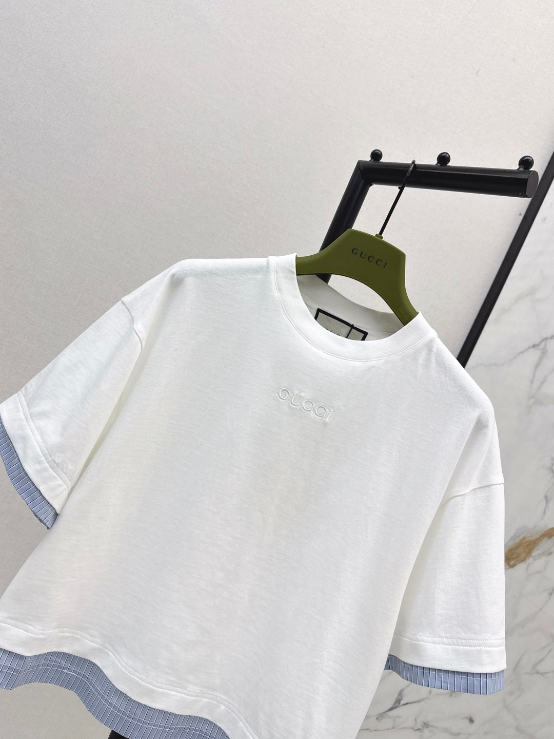25Ss spring and summer new patchwork striped decorative loose T-shirt