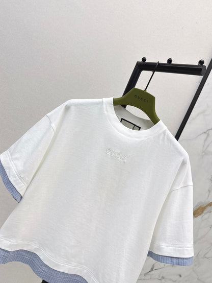25Ss spring and summer new patchwork striped decorative loose T-shirt