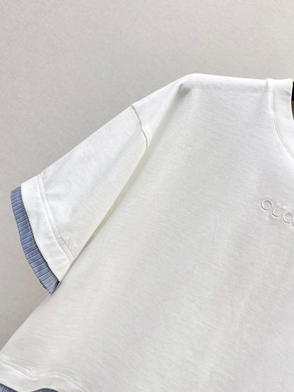 25Ss spring and summer new patchwork striped decorative loose T-shirt