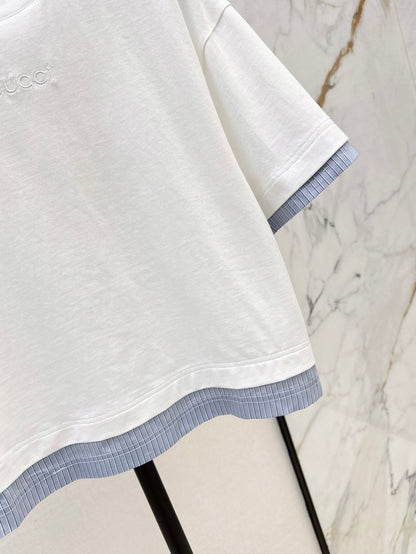 25Ss spring and summer new patchwork striped decorative loose T-shirt