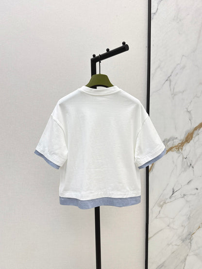 25Ss spring and summer new patchwork striped decorative loose T-shirt
