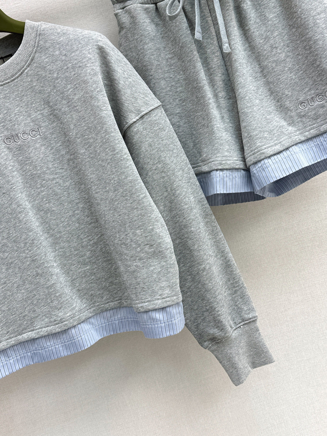 25Ss spring and summer new casual fashionable suit round neck splicing sweater + shorts suit