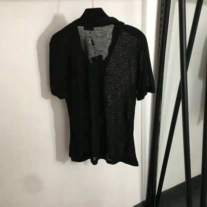25 Summer new love button V-neck short-sleeved cotton T-shirt top