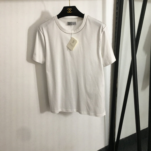 25 Summer New Beaded Round Neck Short Sleeve T-shirt