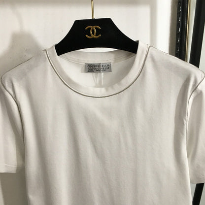 25 Summer New Beaded Round Neck Short Sleeve T-shirt