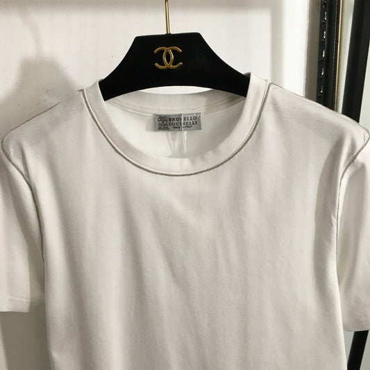 25 Summer New Beaded Round Neck Short Sleeve T-shirt