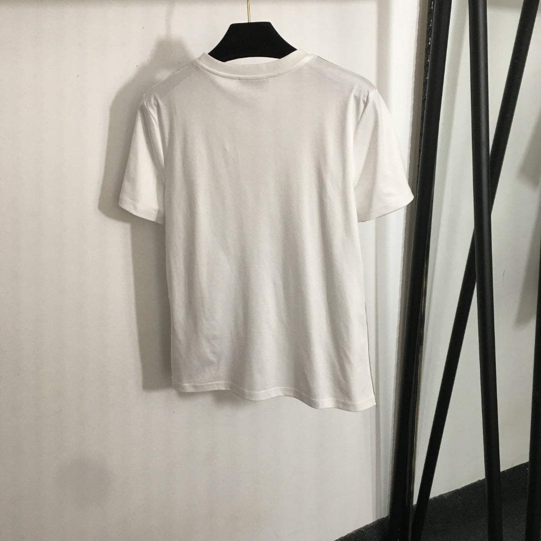 25 Summer New Beaded Round Neck Short Sleeve T-shirt