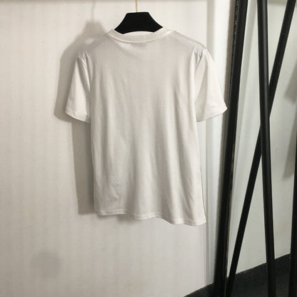 25 Summer New Beaded Round Neck Short Sleeve T-shirt