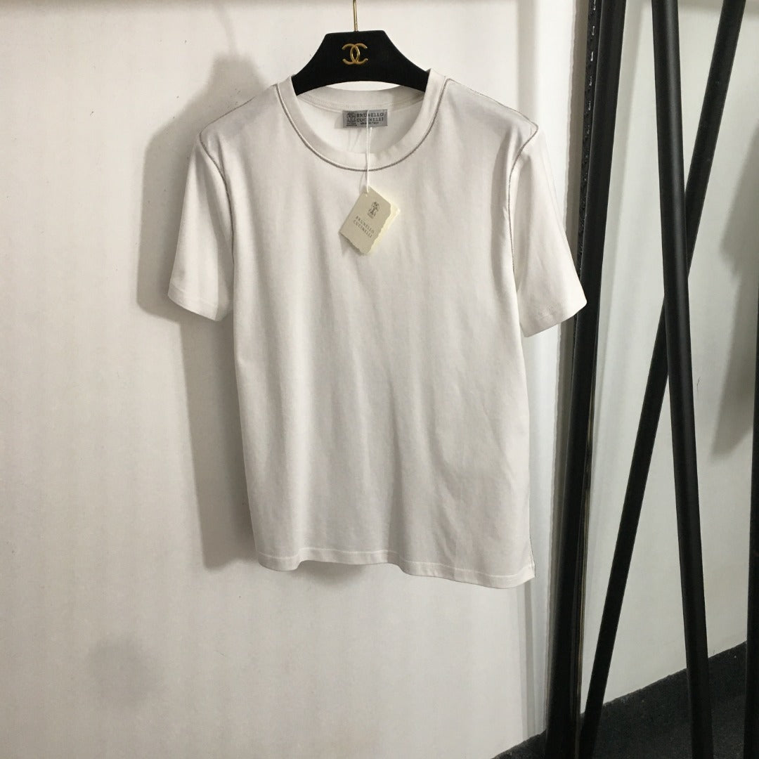 25 Summer New Beaded Round Neck Short Sleeve T-shirt