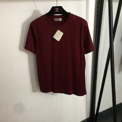 25 Summer New Beaded Round Neck Short Sleeve T-shirt