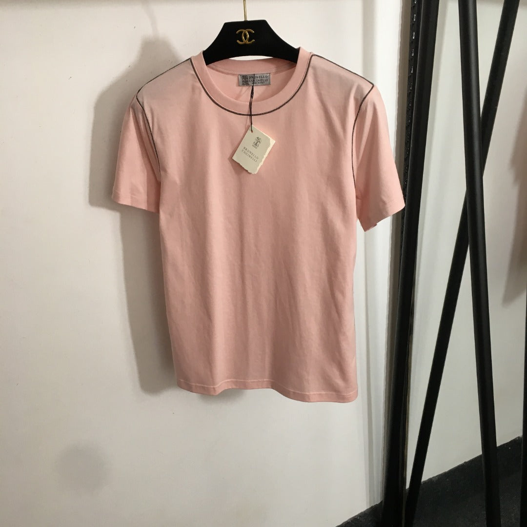 25 Summer New Beaded Round Neck Short Sleeve T-shirt