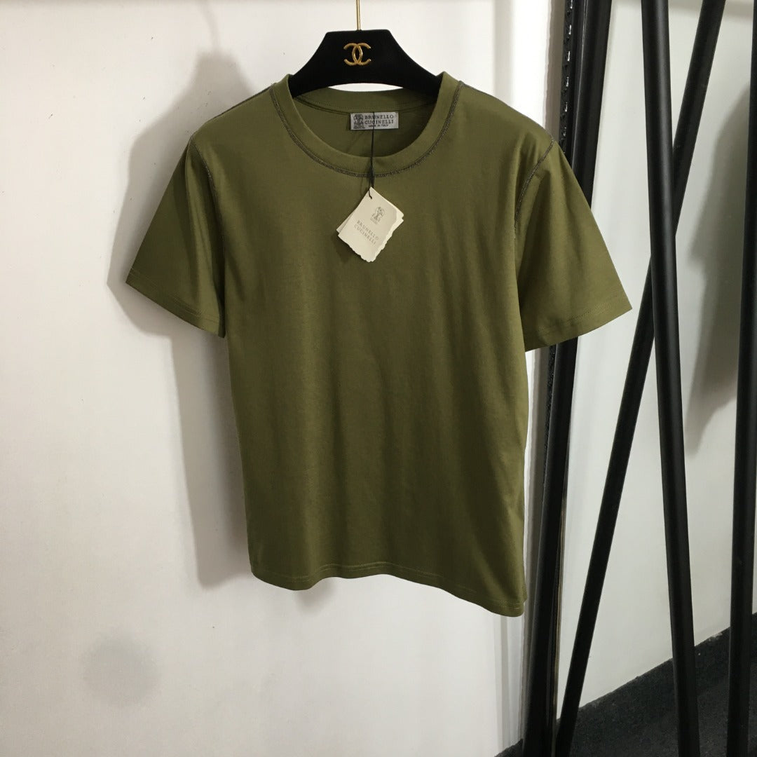 25 Summer New Beaded Round Neck Short Sleeve T-shirt