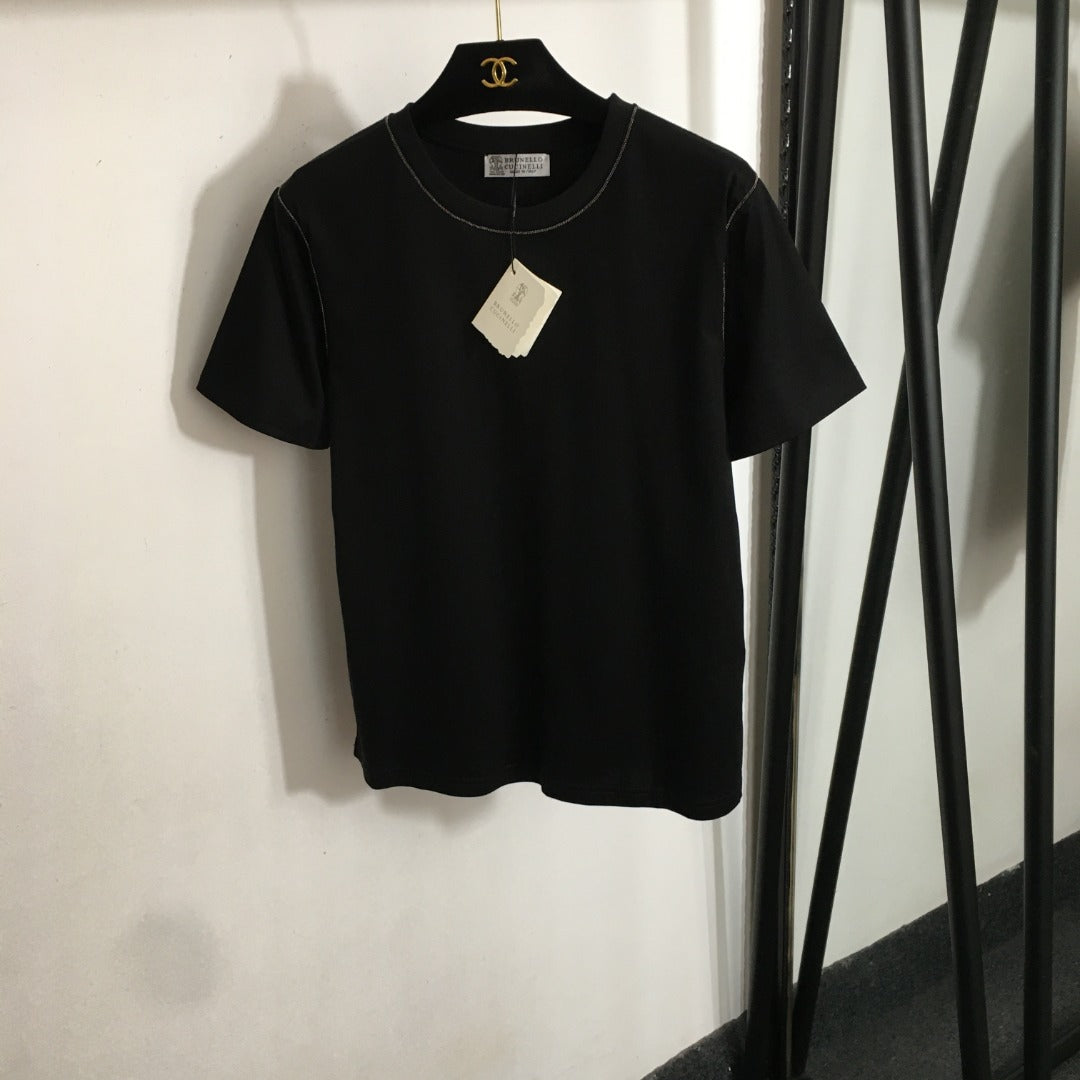 25 Summer New Beaded Round Neck Short Sleeve T-shirt