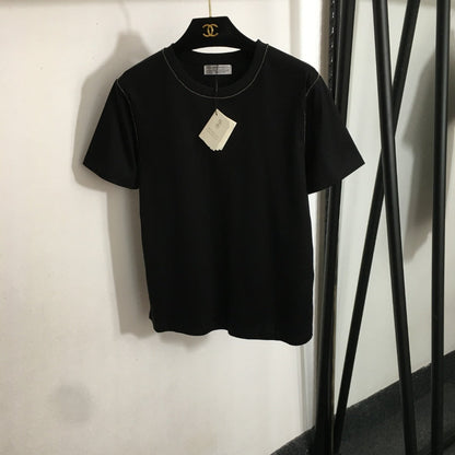 25 Summer New Beaded Round Neck Short Sleeve T-shirt