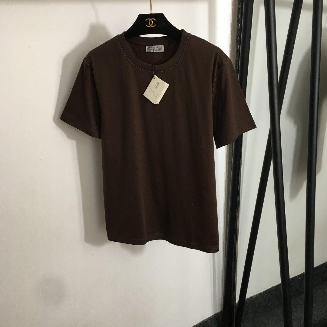 25 Summer New Beaded Round Neck Short Sleeve T-shirt