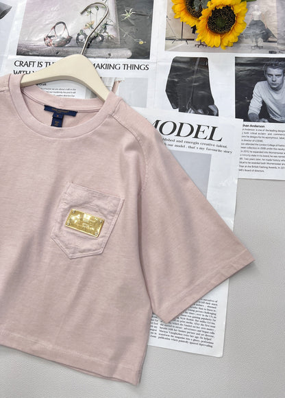 2025 nouveau T-shirt à manches courtes en métal à poche courte avec la même jupe midi 
