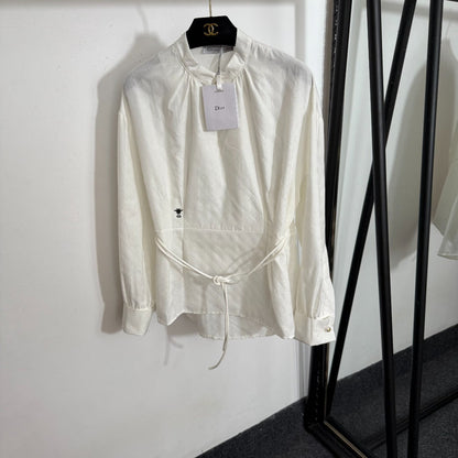 25 Sommer neues Temperament Pendler Biene Stickerei Krawatte Taille Langarm Shirt Top 