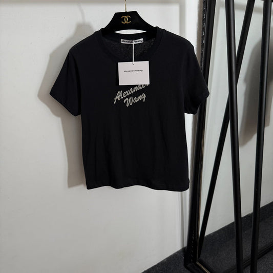 25 Summer New Hot Diamond Letter Print Slim Fit Short Sleeve T-shirt